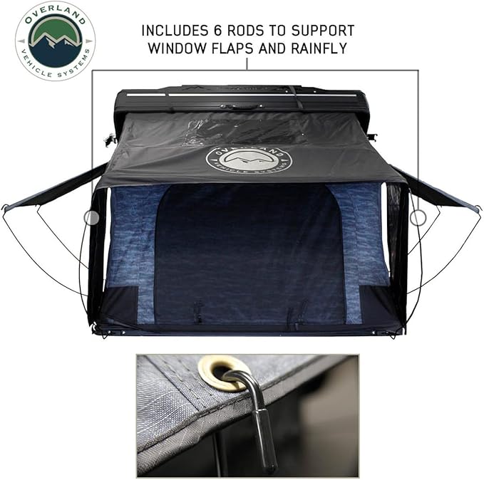 Overland Vehicle Systems XD Everest Cantilever Aluminum Hard Sheel Roof Top Tent with Black Out Kit - Grey Body & Black Rainfly