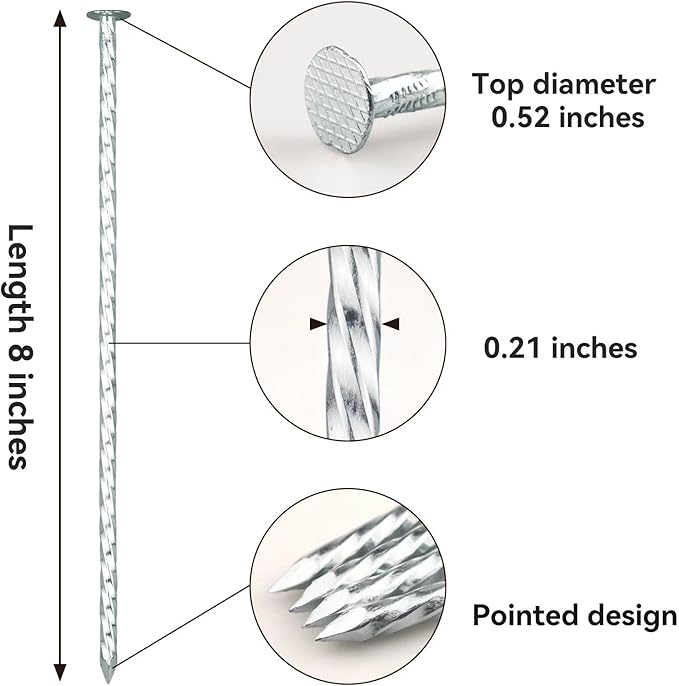 8" Heavy Duty Spiral Landscape Spikes - Solid Galvanized Metal Garden Stakes for Fixing Paver Edging, Weed Barriers, Artificial Turf, Tent and More (100 Pack)
