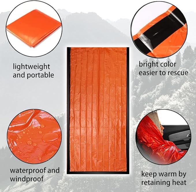 Emergency Sleeping Bag, Waterproof Thermal Bivy Sack for Camping, Bivvy Sack with Whistles,Ultralight Survival Gear with Compass for Hiking and Outdoor Adventures