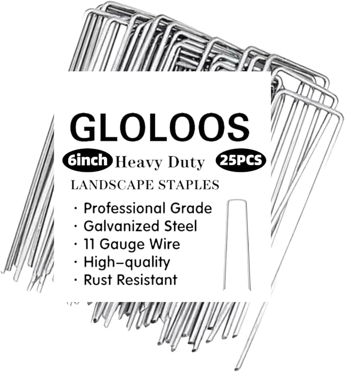 6 inch 25 Pack Silver Galvanized Landscape Staples 11 Gauge Garden Stakes Pins Anti-Rust Ground Stakes U-Shaped Tent Stakes are Used for Weed Barrier, Irrigation Tubing, Yard Lawn, Landscape Fabric