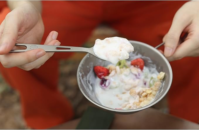 SANTTA Titanium Camping Utensils, Ultra Light Spoon Fork Knife 3 Piece Set, Cutlery Set with Pouch and Carabiner for Outdoor Camping, Hiking, Backpacking, Hiking, Picnic and Travel