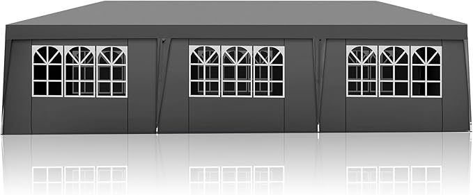 Outvita 10x30ft Ez Pop Up Canopy, Portable Instant Canopy Tent with 8 SideWalls for Outdoor Events, Party, Wedding, Birthday,Graduation(Dark Gray, 10x30ft)