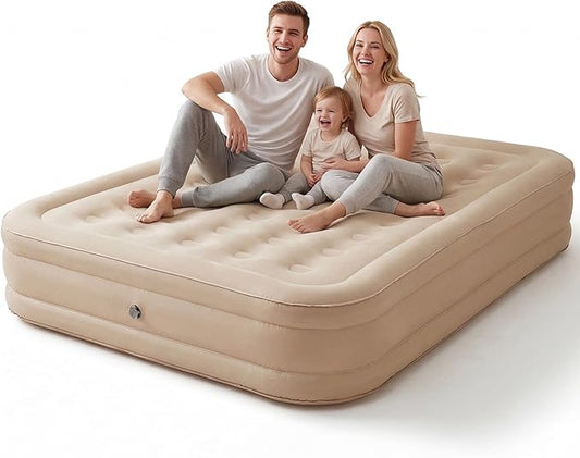 Queen Air Mattress with Fast Inflation Pump, Queen Air Mattress - Leak-Free & Odorless Inflatable Bed for Travel and Guests, Supports up to 650 lbs - Ideal for Camping and Home, 16" Height