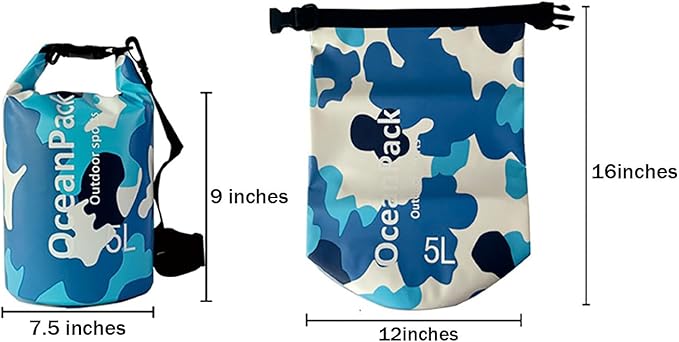 Dry Bag Waterproof 5L/10L/20L, Camo Design, Roll Top Lightweight dry bags for FLoating, Boating, Kayaking, Camping, Beach，Paddle boarding Accessories