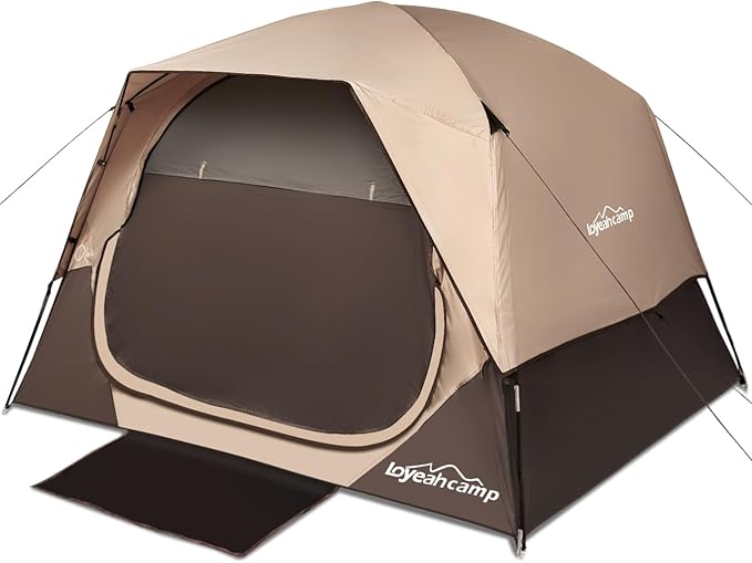 Tents for Camping 4 Person Tent Waterproof Easy Setup Dome Family Tent with Rainfly Large Tents for Outdoor Camping&Hiking,Polyurethane Material, Khaki
