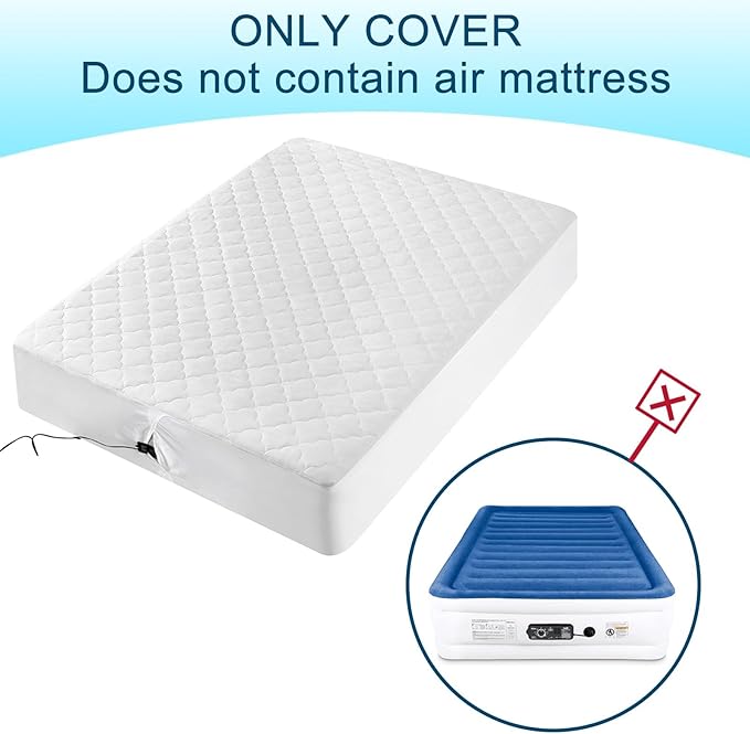 Twin Air Bed Mattress Pad with 15-24 Inch Deep Pockets - Waterproof Protector for Warm Sleep & Cold Air Insulation,Perfect for Camping, Guest Bed, Pets & Overnight Visitors-White