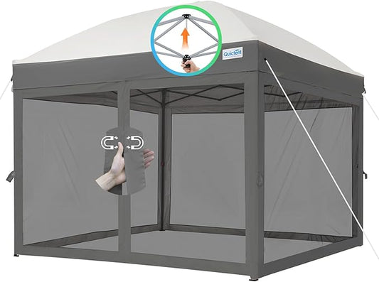 Quictent 10x10 Pop up Canopy Tent with Netting, Auto-Close Magnetic Doors, One Person Instant Setup Screen House Room Tent Screened Waterproof