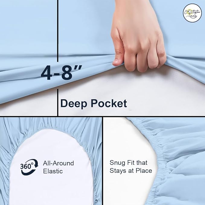 Cot Fitted Sheet 25 x 75, 100% Egyptian Cotton, 1 PC Cot Size Bottom Sheet Only, Perfect for Narrow Twin, Camp Bunk, Army Cots, Trifold Mattress, Camping Cot, Guest Bed Replacement(Light Blue)