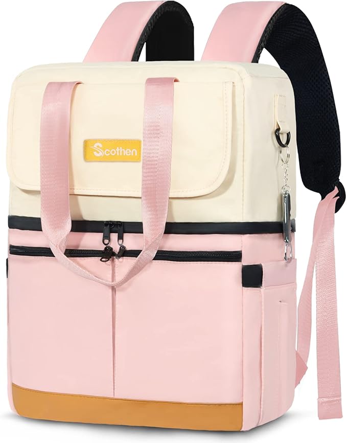 Backpack Cooler with Double Decker & 12 Ice Packs- Keeps 36 Cans Cold for Up to 8 Hours- Waterproof & Leak Proof Insulated Cooler Backpack- Stylish Cooler Bookbag for Women Travel Work Beach