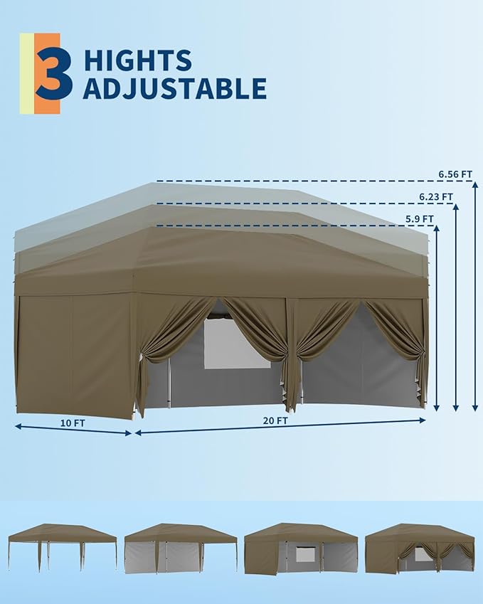 10x 20 Ft Pop Up Canopy Tent Outdoor Canopy One-Person Set Up Heavy Duty Commercial Instant Tent,Brown
