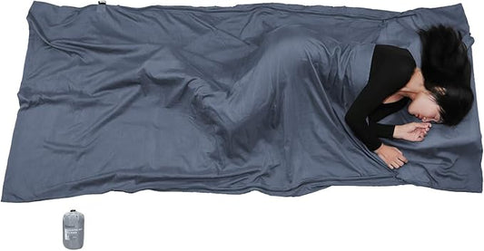 Browint Silk/Cotton Travel Sheet with Double Zippers, 87"x43" Extra Wide Sleep Sack for Hotels, Lightweight Sleeping Bag Liner for Camping, Traveler Rectangular with Pillow Pocket …