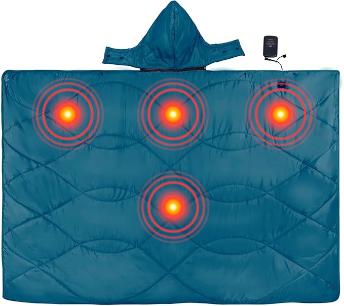 iClimb Heated Camping Blanket with Hood and Battery Pack (Blue)