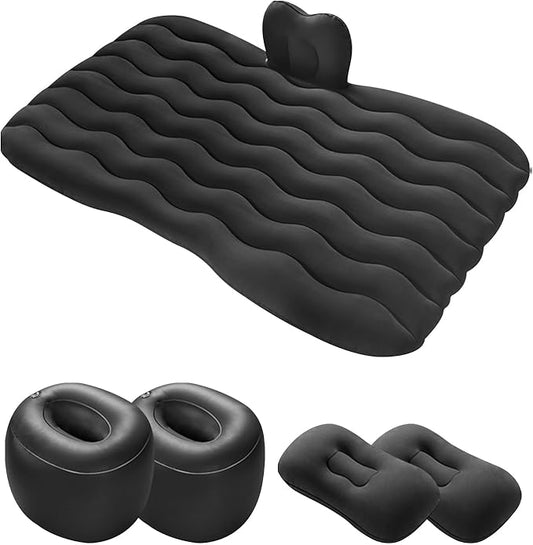 Ergocar Inflatable Mattress Camping Thickened Portable Travel Camping Flocking Bed Double-Layer Inflatable Valve Suitable for Suvs, Rear Seats, Automobiles