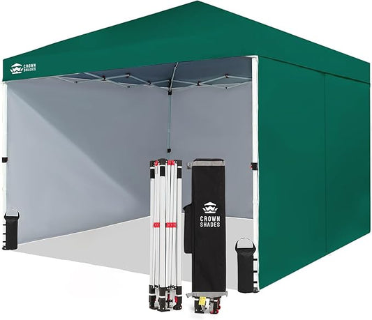 CROWN SHADES 10X10 Comercial Instant Canopy Pop Up Tent with Center Lock (10x10 with 4 Sidewalls, Forest Green)