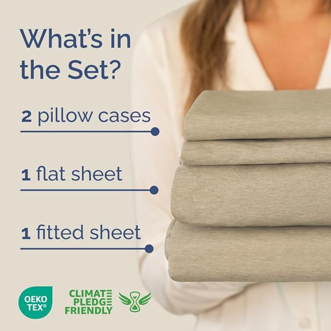 Full XL Bed Sheet - 4 Piece Full XL Bed Sheets Set - Soft, Breathable & Cooling - Hotel Luxury Bedding for Women, Men, Kids, Teens, Boys & Girls - Deep Pockets, Fade & Wrinkle Free - Heathered Beige