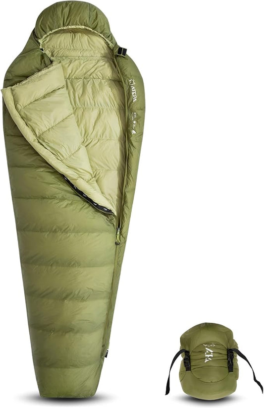 ATEPA Elements 450 Down Sleeping Bag for Adults, 700FP 42.8℉ Recycled Mummy Cold Weather Ultralight 3 Season Compact Packable Sleeping Bag with 15D Nylon Shell for Backpacking Camping Hiking
