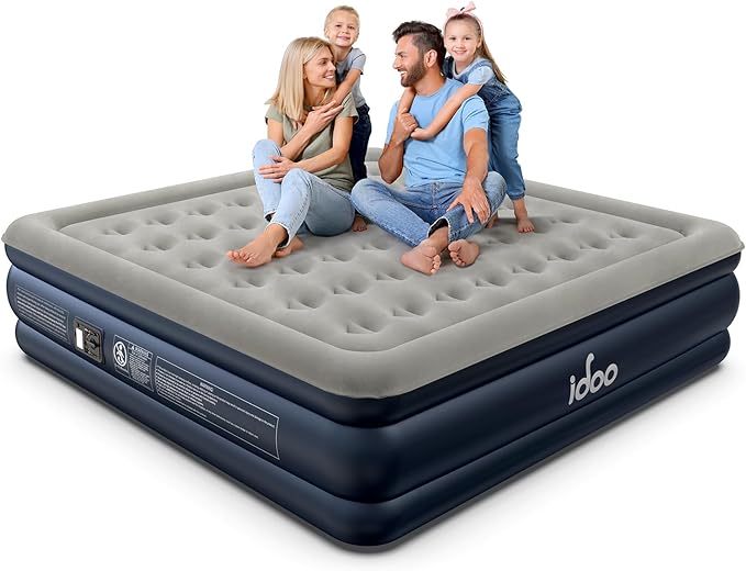 iDOO King Size Air Mattress with Built in Pump, 18" Raised Comfort Blow up Mattress King, Upgraded Inflatable Mattress for Guest Home, Temporary Air Bed with Storage Bag, colchon inflable, 750lbs Max