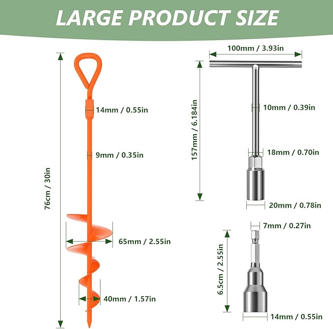 Phopich 18''/30" Long Ground Anchor, Heavy Duty Earth Anchors Ground Anchors Screw in Kit with T-Handle Hex Wrench for Camping Tent, Swing Sets, Securing Animals, Sheds, Trampoline