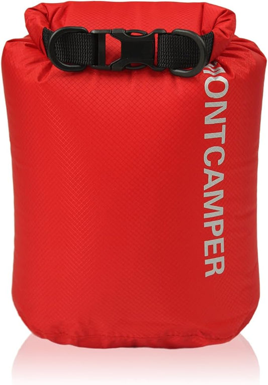 Waterproof Dry Bag 3L – 30D Nylon Roll Top Dry Sack with DWR & PU Coating, Lightweight Water-Resistant Storage for Kayaking, Camping, Hiking, Fishing & Beach (Red)