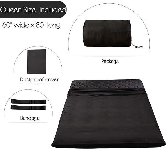 MAXYOYO Japanese Floor Futon Mattress Queen Size, Floor Mattress for Adults Queen Bed, Roll Up Folding Floor Bed, Diamond Patterned Japanese Futon, Black
