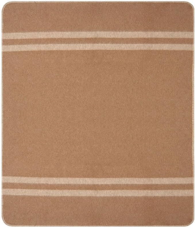 Thick Alpaca Wool Blanket Heavyweight for Camping or Indoors | Soft Peruvian Alpaca Wool Blankets (Desert Sand - Beige Stripes, Travel Size)