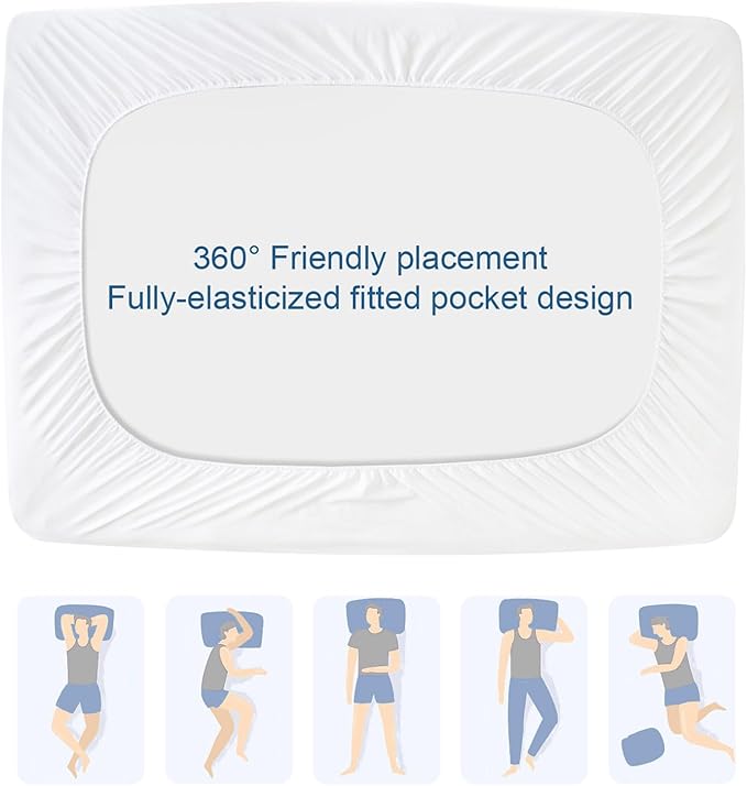Split King Mattress Protector Pad Waterproof Quilted, Breathable & Cooling Split King Mattress Cover Fitted for Adjustable Bed with Deep Pocket Up to 14", (White)
