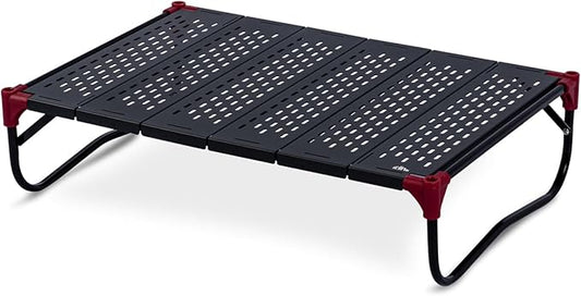 iClimb Extendable Folding Table Large Tabletop Area Ultralight Compact with Hollow Out Tabletop and Carry Bag for Camping Backpacking Beach Concert BBQ Party, Three Size (Black - XL, Low)