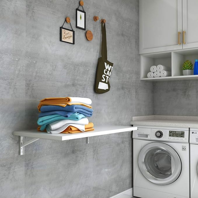 Need Fold Down Wall Mount Desk Heavy Duty Small Folding Wall Table Length 36" Width 20" Perfect Addition to Home Office/Laundry/Home Bar/Kitchen & Dining Room AC15DW(9050)