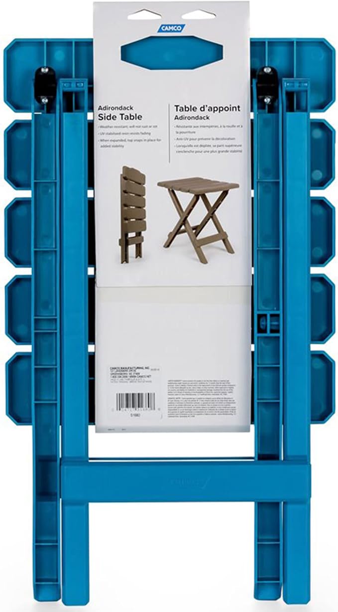 Camco 51680 Small Quick-Folding Adirondack Table, Plastic, Aqua