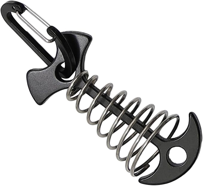 10 Pcs Deck Anchor Pegs Tent Stakes Large Size 55mm, Tent Pegs Anchors Aluminum Alloy Fishbone Spring Hooks Tent Stakes with Spring Buckle, Portable Wind Rope Anchor, Black