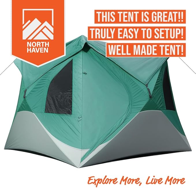 Instant Pop Up Camping Tent for 4-6 People | High-End All-Season Tent with Mesh Windows, Waterproof Rainfly & Tool-Free Setup | Easy Setup Outdoor Tent for Overlanding & Camping by North Haven