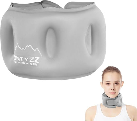 ONTYZZ Grey Inflatable Travel Pillow 360° Head Support Aircraft Neck Pillow Skin-Friendly Fabrics Relief Prevent Snoring of Cervical Spine Pressure for Camping Airplane Office Home Travel