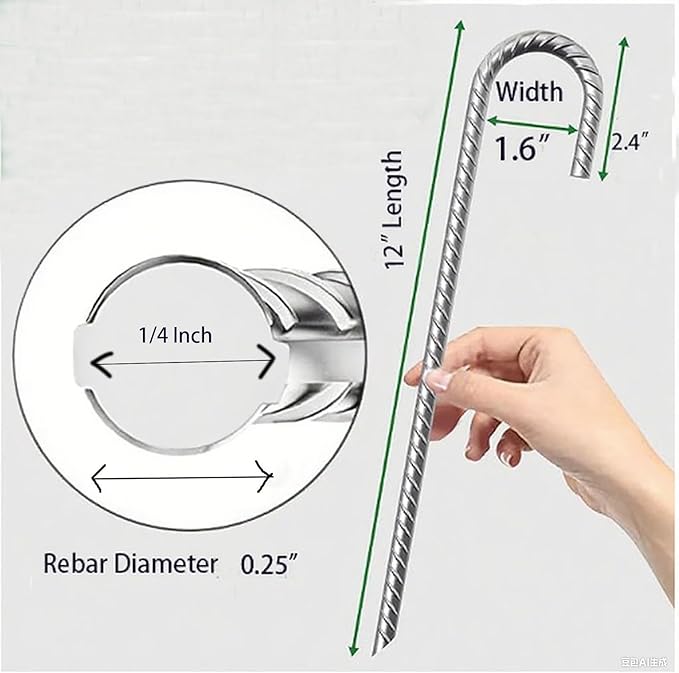 RM1009 12 inch J Shaped 10-Pack Fence Stakes Heavy Duty Rebar Ground Stakes Anchor Tent Metal Stakes for Outdoor Canopy Decorations Inflatables (J-Shape-Black, J-12 * 1/4"-10PACK)