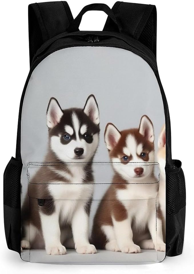 Polyester Daypack Backpack for Trekking Picnic Walking Cycling, Large Capacity Anti-Theft Multipurpose Shoulder Bag, Siberian Husky Puppies Dogs Husky Casual Daypack
