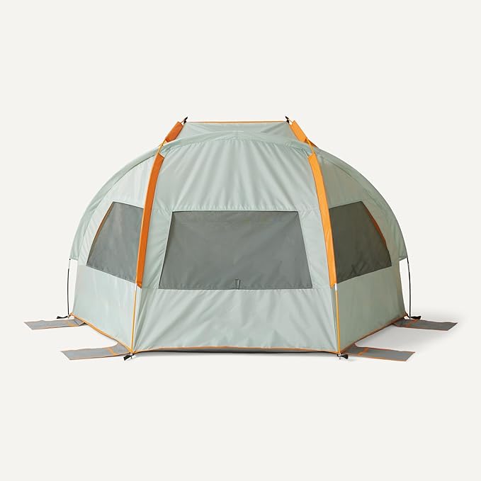 Amazon Basics Camping Sun Shelters, Screened Tent with Mesh Windows, UPF50+ Protection, Gray and Orange, 91.93 x 108.66 x 50.39 inches (LxWxH)