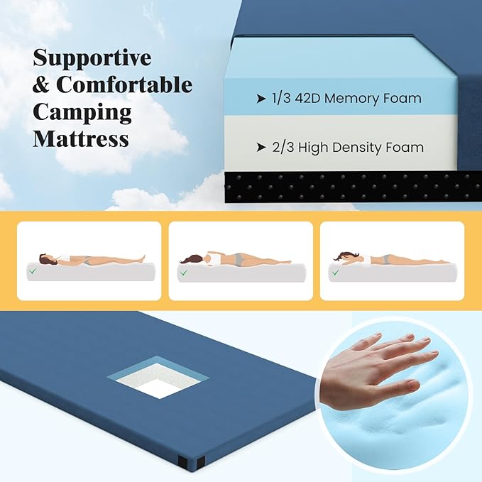 Goplus Memory Foam Camping Mattress, Portable Roll up Sleeping Pad w/Anti-Slip Bottom, Travel Bag, Single/Twin Waterproof Floor Mat, Guest Bed