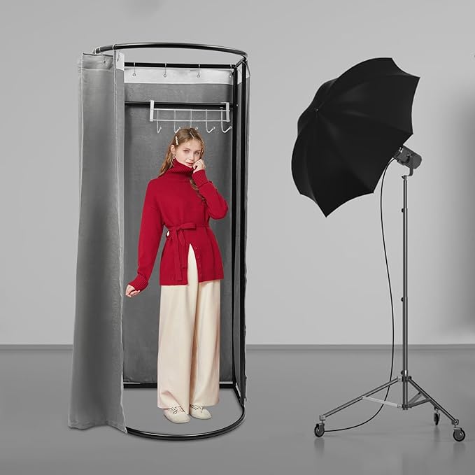 D-Shaped Portable Changing Tent - Grey Privacy Dressing Room for House, Office, Shopping Mall - Removable, Indoor/Outdoor, Boutique Fitting Room