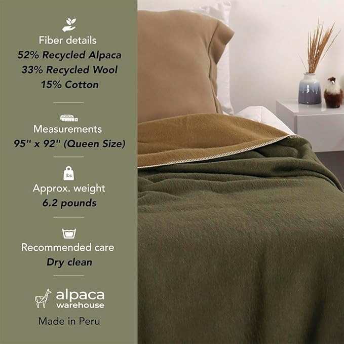 Thick Alpaca Wool Blanket - Heavyweight for Camping Outdoors or Using Indoors | Soft Peruvian Blanket (Dark Gray/Soft Gray, Queen)