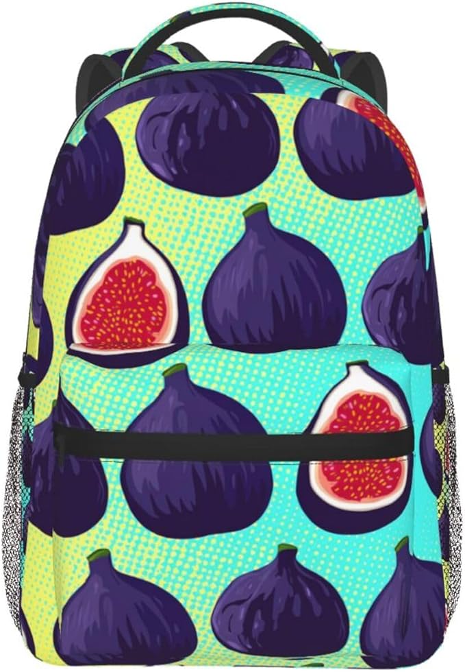 Backpack Anti-Theft Multipurpose Large Capacity Carry On Bag, Fig Fruits Exotic Ornament Art Camping Outdoor Backpack With Side Pockets
