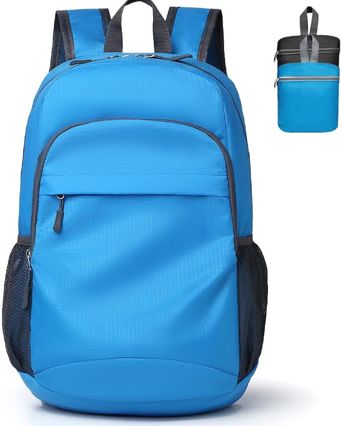 Lightweight Packable 20L Hiking Backpack Foldable Small Camping Pack for Men Women Outdoor Travel Waterproof Daypack Shoulder Bag Blue