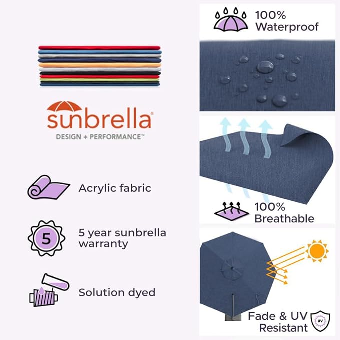 Midtown Umbrellas 10 Ft Outdoor Cantilever Patio Umbrella w/Sunbrella Spectrum Indigo Fabric - Tilt 360° Offset Patio Umbrella, Deck Patio Umbrella, Backyard Umbrella & Garden Umbrella - Silver Frame