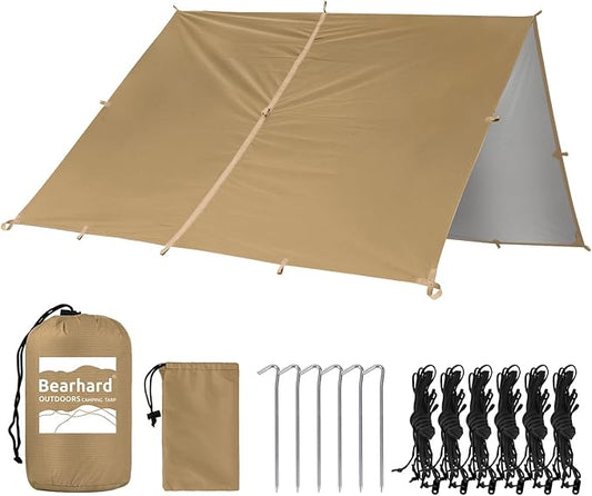 Bearhard Waterproof Camping Tarp, Lightweight Hammock Rain Fly, UV Protection and PU 3000mm Waterproof Backpacking Tarp, Tent Footprint or Shelter Kit for Hiking and Outdoor Adventure