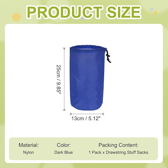 Stuff Sack, Nylon Waterproof Storage Sacks Portable Drawstring Dry Stuff Bag Gear Organization with Toggle, 5x10Inch Fit for Backpacking Camping Traveling Hiking(Dark Blue)