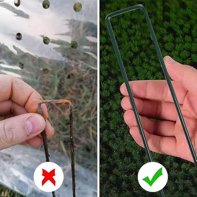 6 inch 25 Pack Green Galvanized Landscape Staples 11 Gauge Garden Stakes Pins Anti-Rust Ground Stakes U-Shaped Tent Stakes are Used for Weed Barrier, Irrigation Tubing, Yard Lawn, Landscape Fabric