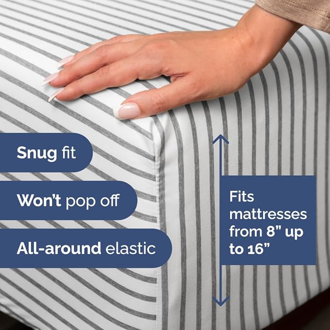 Full XL Bed Sheet - 4 Piece Full XL Bed Sheets Set - Soft, Breathable & Cooling - Hotel Luxury Bedding for Women, Men, Kids, Teens, Boys & Girls - Deep Pockets, Fade and Wrinkle Free - Grey Stripes