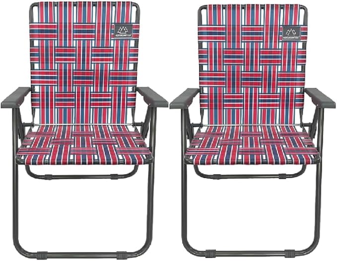 MOUNTAIN SUMMIT GEAR Retro Webbed Camping Chair - Lightweight, Foldable, Durable Steel Frame, 300lb Capacity, Vintage Red/Blue Stripes by Caddis Sports (2)