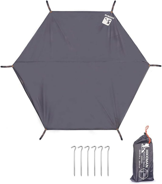 Hikeman Hexagonal Tent Footprint,1-4 Person Ultralight Waterproof Tent Tarp Ground Sheet Mat with 6 Tent Stakes for Camping Hiking Picnic Backpacking(L)