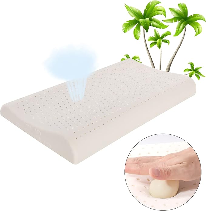 SUQ I OME Slim Sleeper - Thin Latex Pillow for Sleeping, Thin & Low Profile for Neck Pain, Stomach, Back Sleeper and Side Sleeper (L 24 x w 15.5 x 2.3/3.2 inch)