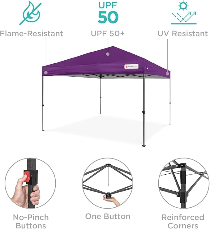 Best Choice Products 12x12ft Pop Up Canopy Tent, Outdoor Shade, 1 Person 1 Minute Set Up, Carry Case, 4 Weight Bags - Amethyst Purple