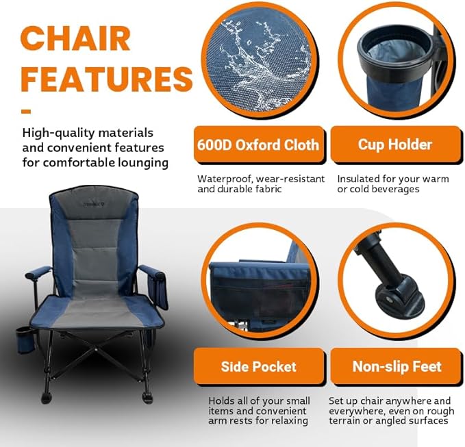 ExtremeHEAT Heated Camping Chair | Water-Resistant Heated Outdoor Chair with 3 Heat Settings | Folding Heated Chair for Outdoor Sports, Camping, and More | Battery Not Included